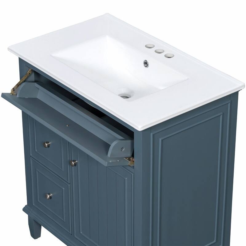30 Inch Bathroom Vanity with Sink, Modern Vanity Cabinet with One Flip Drawer and Two Storage Drawers