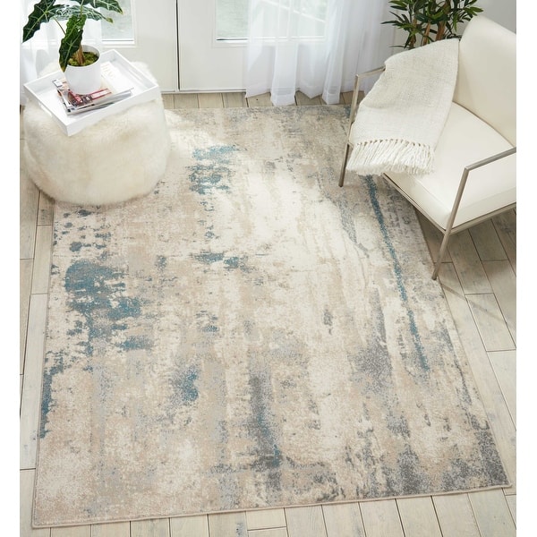 slide 2 of 9, Nourison Maxell Boho Modern Abstract Area Rug 3' 10" x 5' 10" - Ivory/Teal - Runner/Rectangle