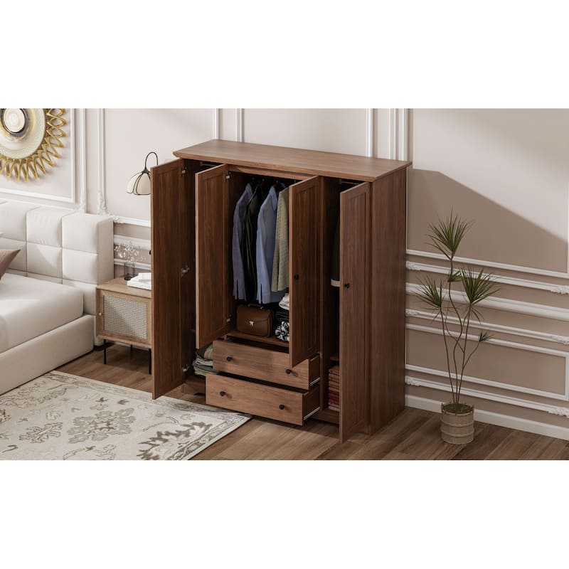 Roomfitters 4-Door Wardrobe Armoire with 2 Drawers and Hanging Rail