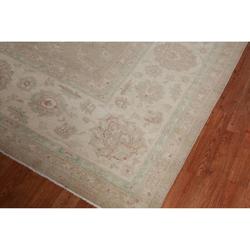 Hand Knotted Oriental 100% Wool Carpet Transitional All-Over Brown Oushak Area Rug - 14' 2'' X 11' 7''