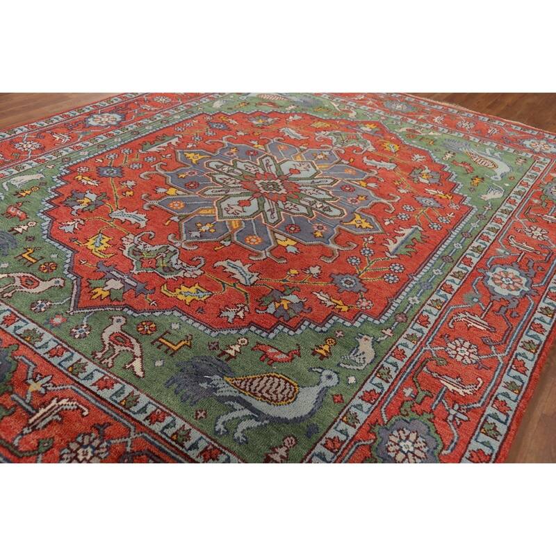 Animals Design Heriz Serapi Indian Area Rug Handmade Wool Carpet - 7'11" x 9'11"