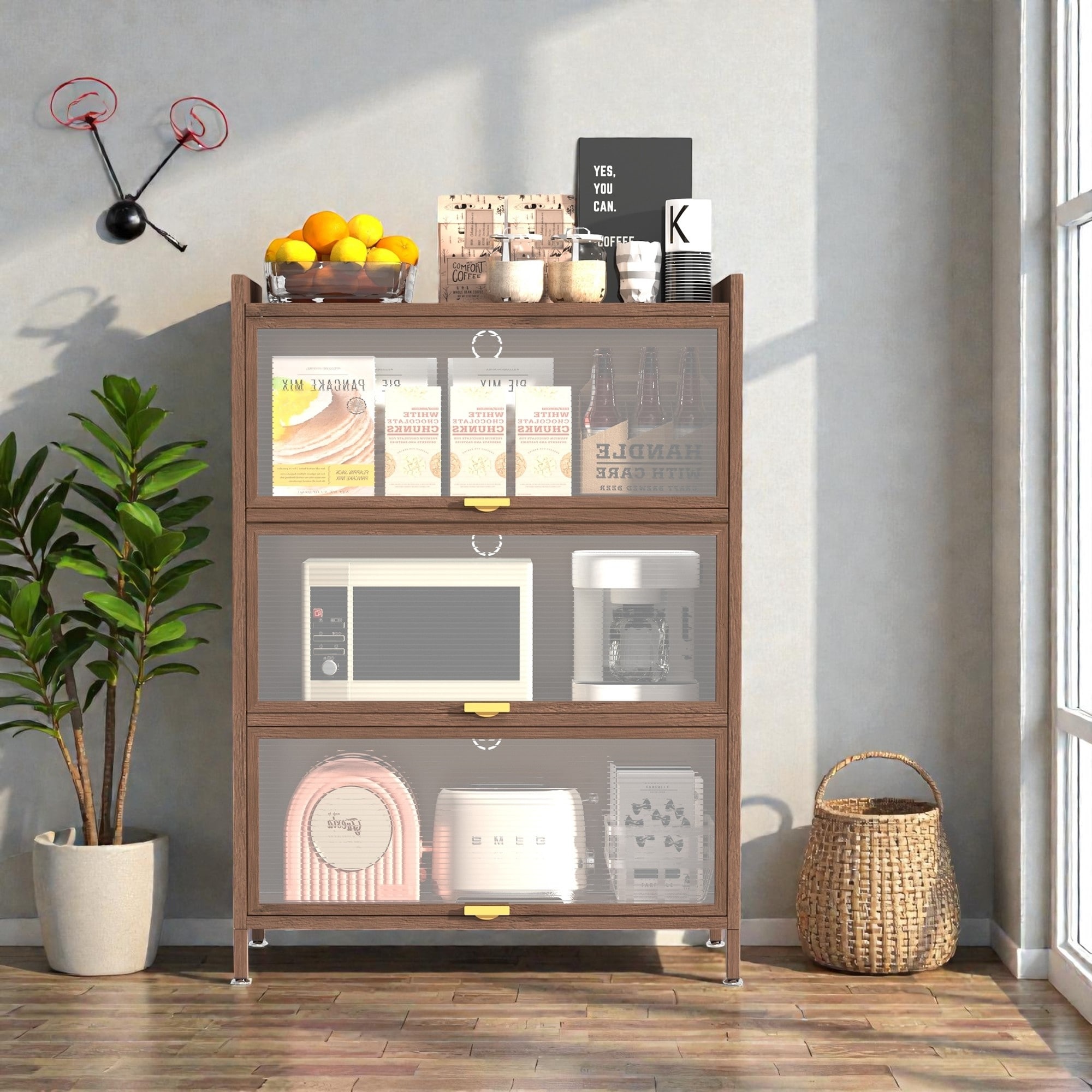 44'' Tall Metal Storage Cabinet with 3 Flip Doors, Steel Organizer for Bedroom, Office, Living Room, Hallway, Entryway