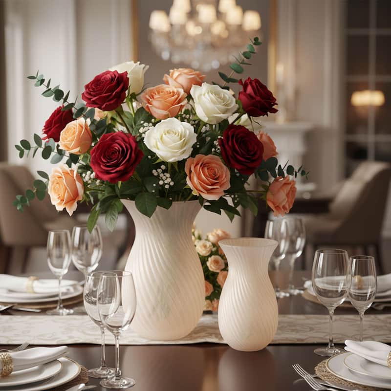 Aria Home Fluorine Frosted Tulip Glass Vase Set of 2 Table Décor