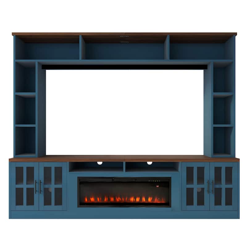 95" Entertainment Center with Electric Fireplace, TV Stand for TVs up to 80" Wall Unit Media Console with Bookshelves & Cabinets