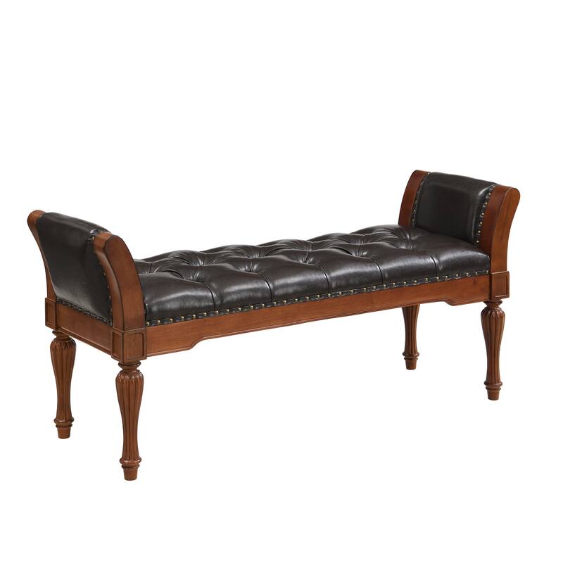 Christopher Knight Home - Mid-Century Classic Sleek Button-Tufted PU Leather Upholstered End-of-Bed Bench with Rolled Arms