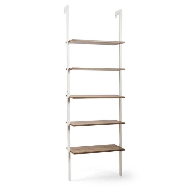 Gymax 5 Tier Ladder Shelf Wood Wall Mounted Display Bookshelf Metal See Details Overstock 31819004