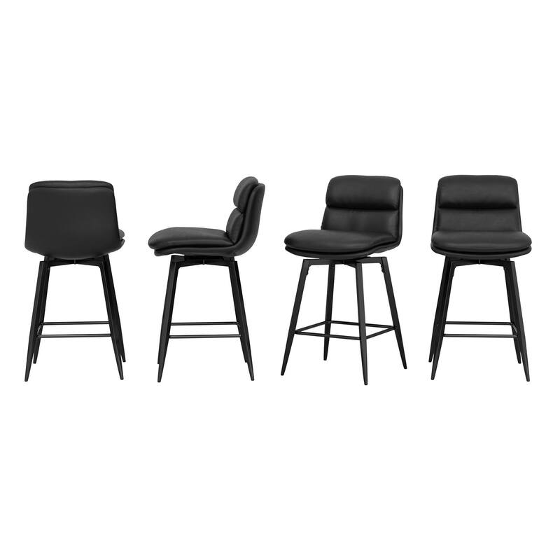 Upholstered Faux Leather Bar Stools with Back and Metal Legs Set of 2/3/4, 26" H Seat Height, 360° Swivel Bar Stools Brown