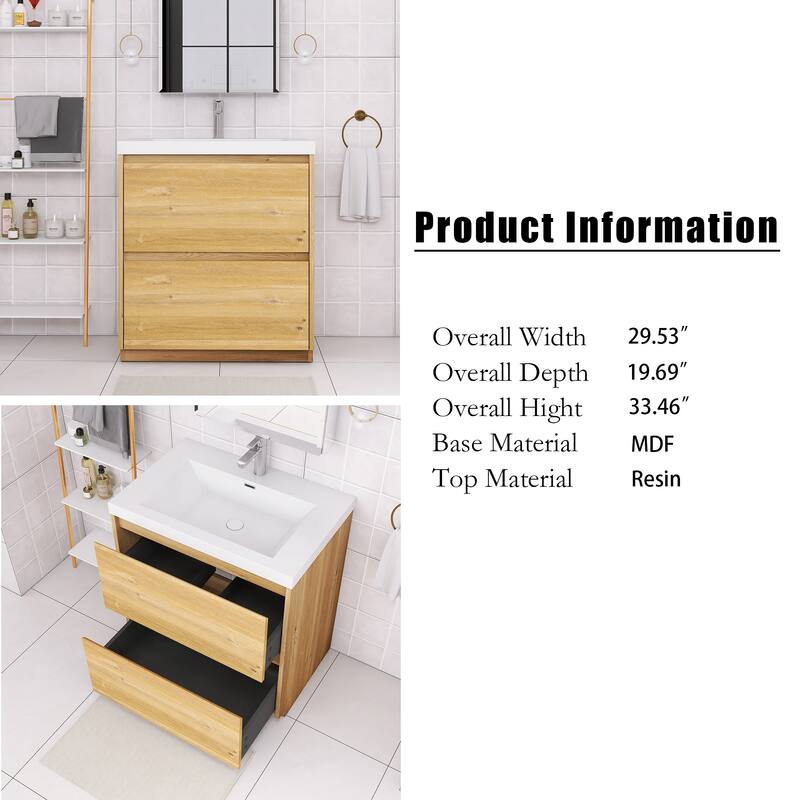 Floating Bathroom Vanity with Integrated Resin Top