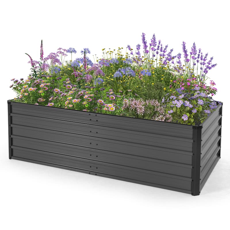 Rectangular Galvanized Raised Garden Bed Planter Box, Dark Gray