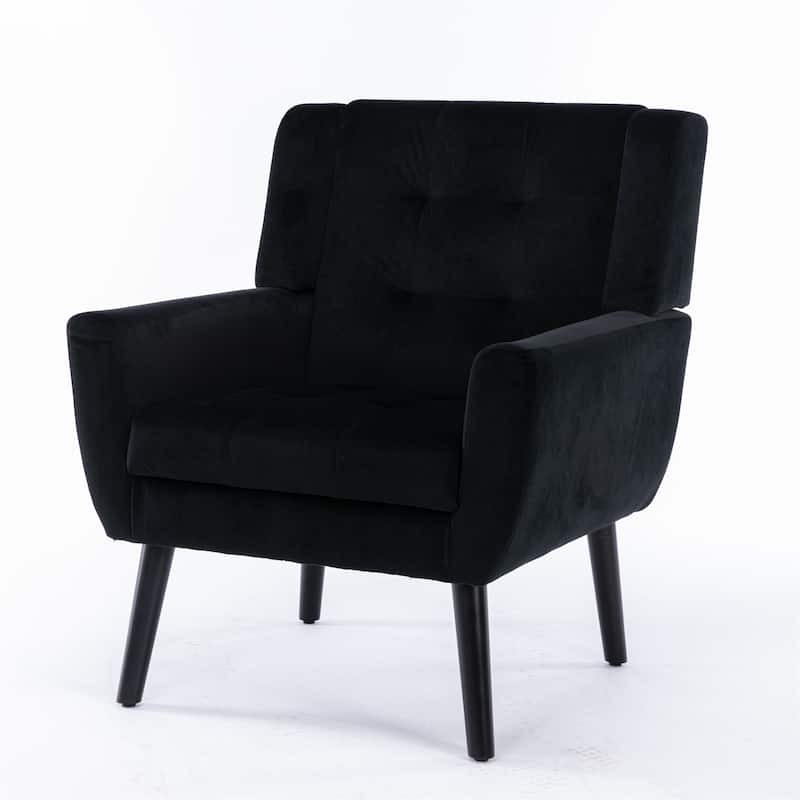 Black Velvet Modern 29.53" Upholstered Buttons Tufted Accent Chair with Black Solid Wood Legs