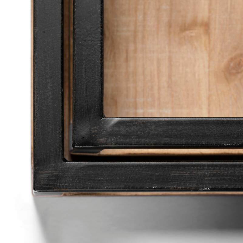 Ross Set of 2 Natural Wood W/ Black Metal Nesting Trays - 18.9L x 11.8W x 3.9H