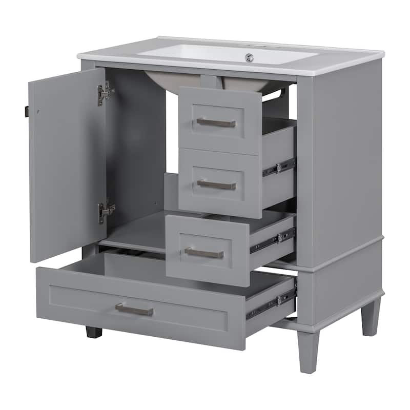 30 Inch Freestanding Bathroom Vanity Set with Integrated Ceramic Sink