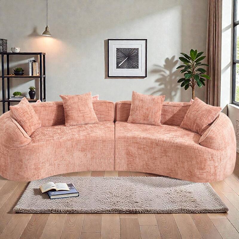 Curved Compressed Sofa Nordic Style, Chenille Upholstered 4 Seat Couch with Medium Soft Comfort for Living Room
