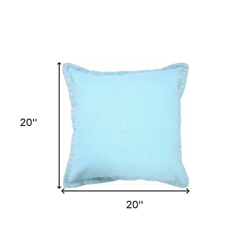HomeRoots 20" X 20" Light Blue 100% Cotton Zippered Pillow