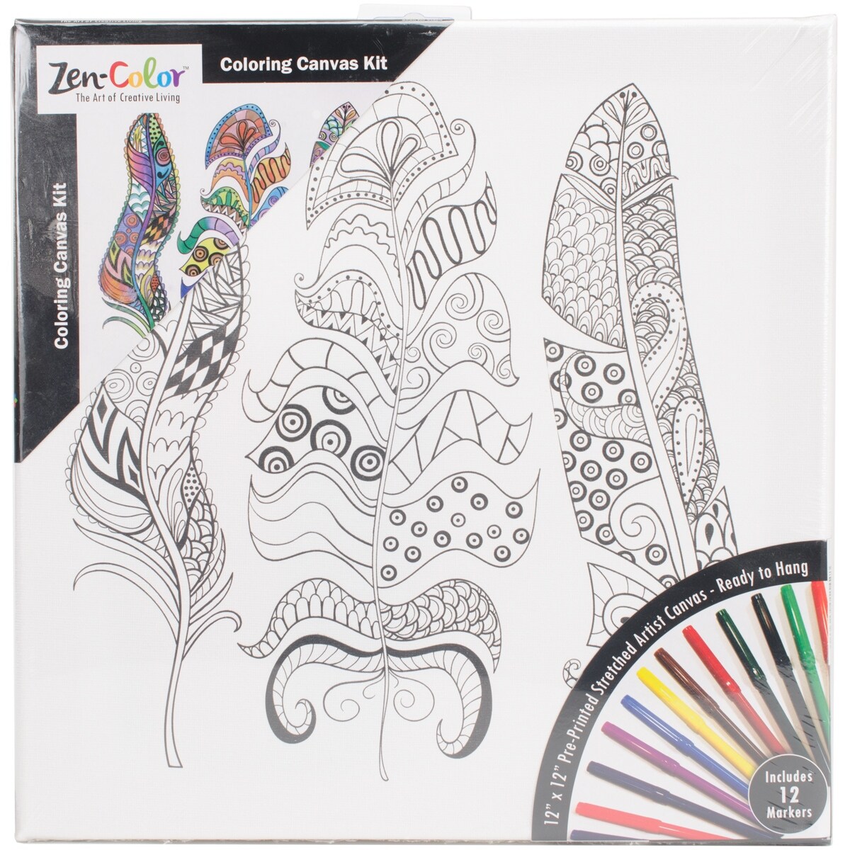 Shop Adult Coloring Canvas 12 X12 W 12 Markers Feathers Feathers Overstock 17235598