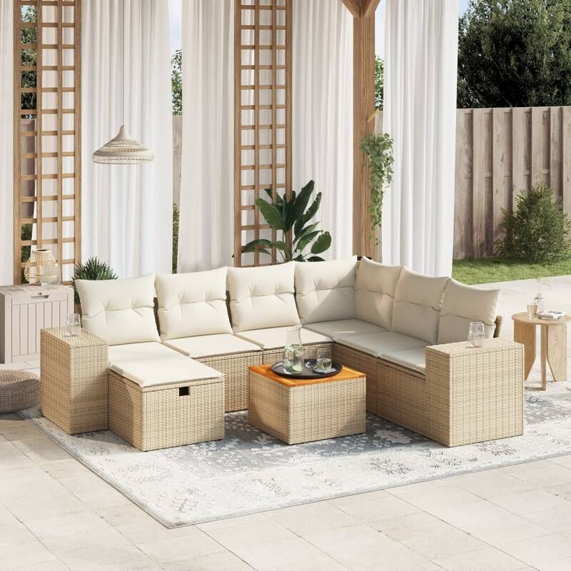 8-Piece Patio Sofa Set with Cushions - Beige and cream - form2 - 100.4 x 78.7 x 27.2 in