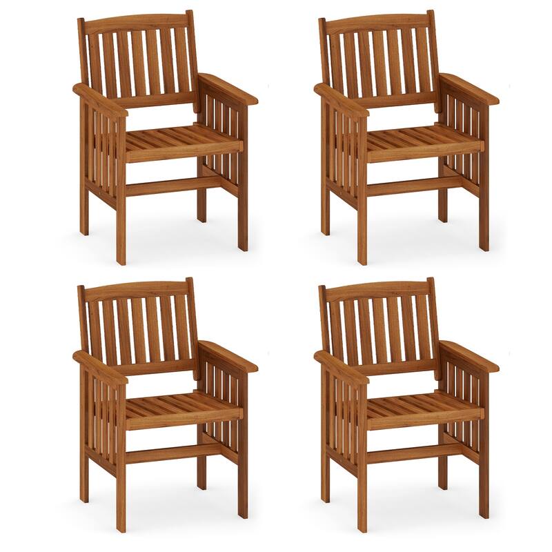 Gymax Patio Dining Chairs Set of 4 w/Slatted Backrest Seat for Balcony - Brown