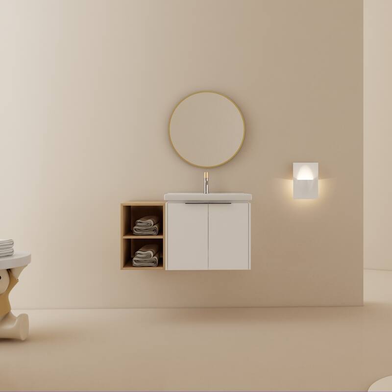 GDFStudio - Emerson Stylish Wall-Mounted Bathroom Vanity with Soft-Close Doors and Ceramic Sink - 36 Inch - White