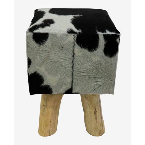 Square Stool & Pouf BECK with Black & White Cowhide