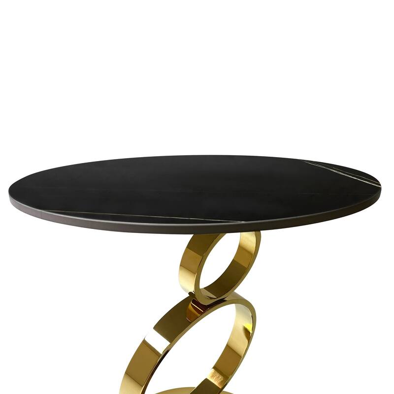 21.6 in. Black and Gold Round Metal End Table, Sturdy Build End Side Table for Living Rooms