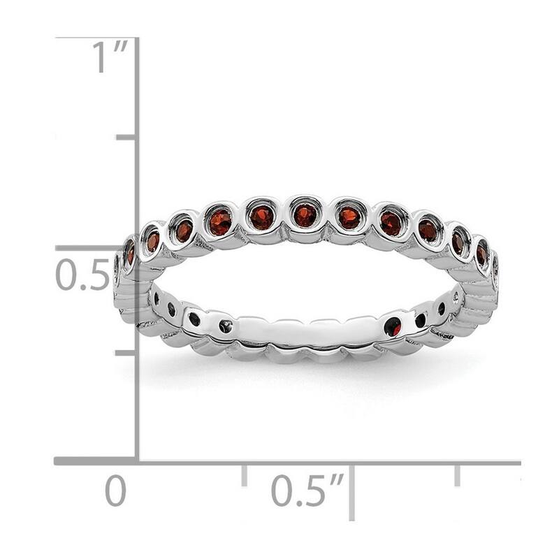 Curata 925 Sterling Silver Bezel Polished Patterned Stackable Expressions Garnet Ring