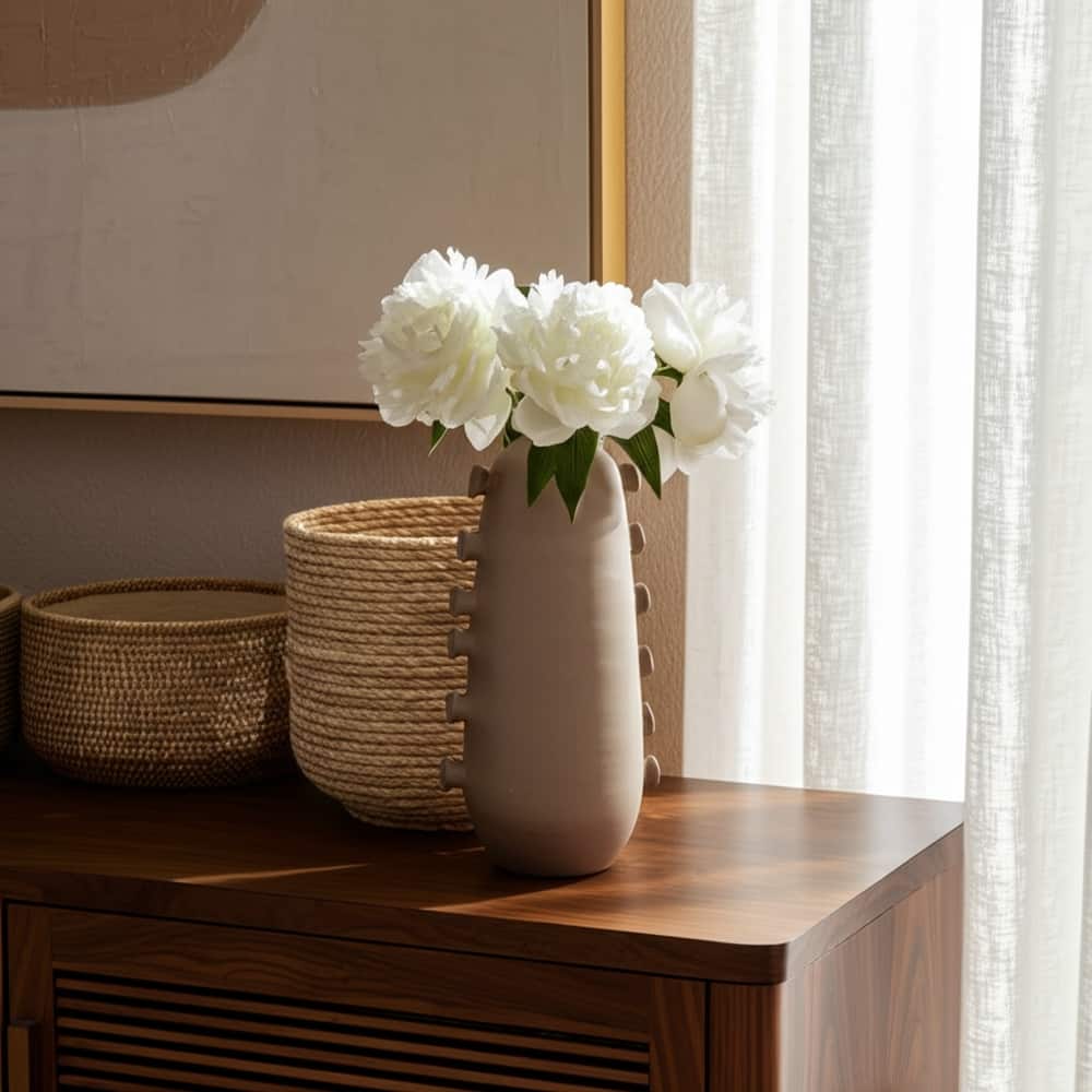 Stoneware Vase Unique Artistic Side Detailing Contemporary Home Decor