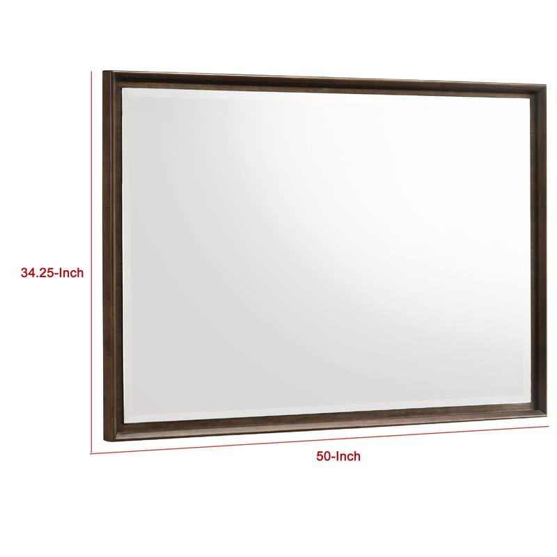 Genu Dresser Mirror, Warm Brown Wood Frame, Beveled Glass, 34 Inch