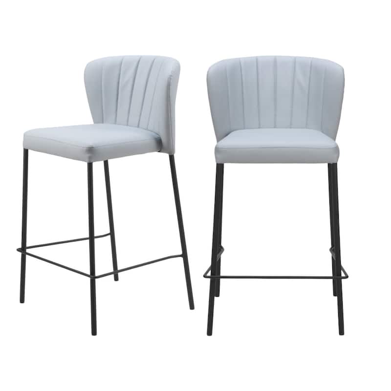 Set of Two 26" Gray And Black Faux Leather And Steel Counter Height Bar Chairs