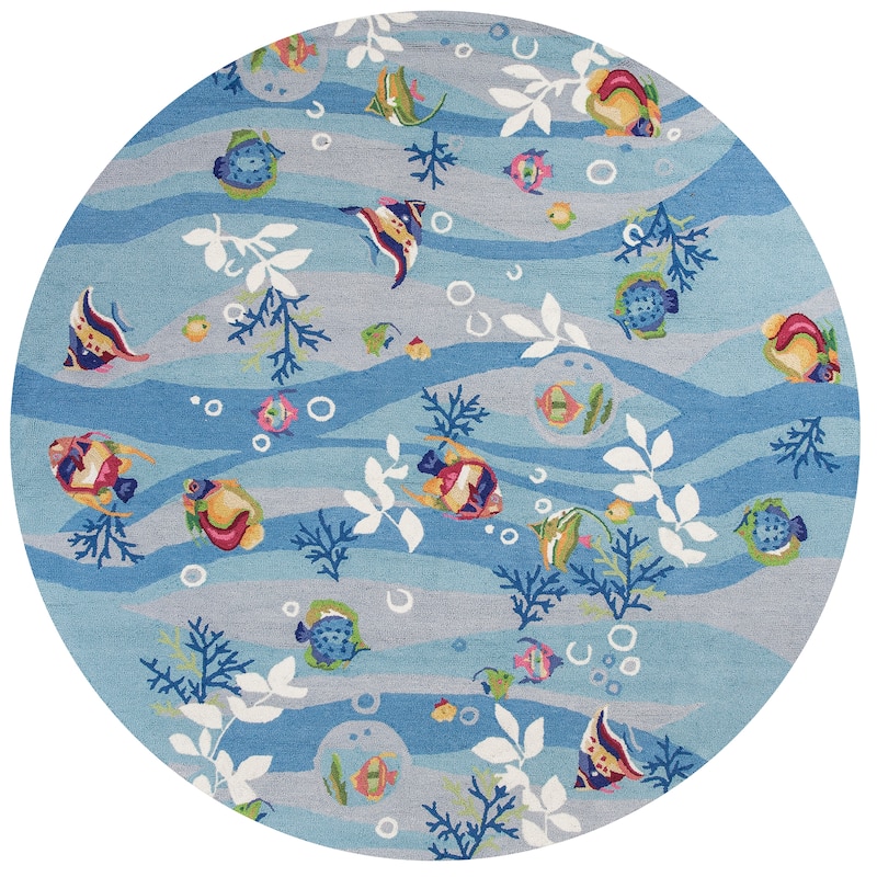 Domani Mohana Blue Seascape Hand-hooked Area Rug - 7'6" Round - Blue