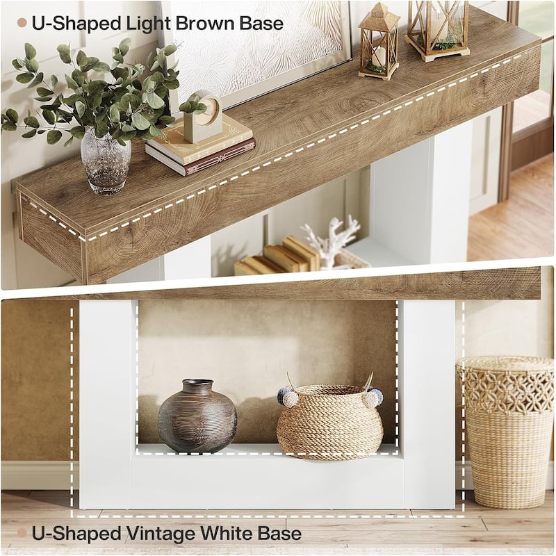 Farmhouse 63-Inch Long Console Table, 2-Tier Entryway Table Sofa Table with Storage