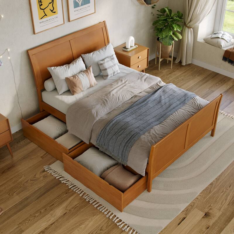 AFI Portland Solid Wood Platform Bed with Matching Footboard and Storage Drawers