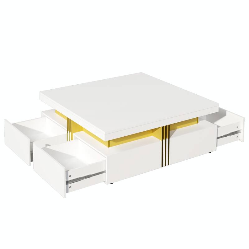 Modern Glossy Square Storage Coffee Table with 4 Drawers