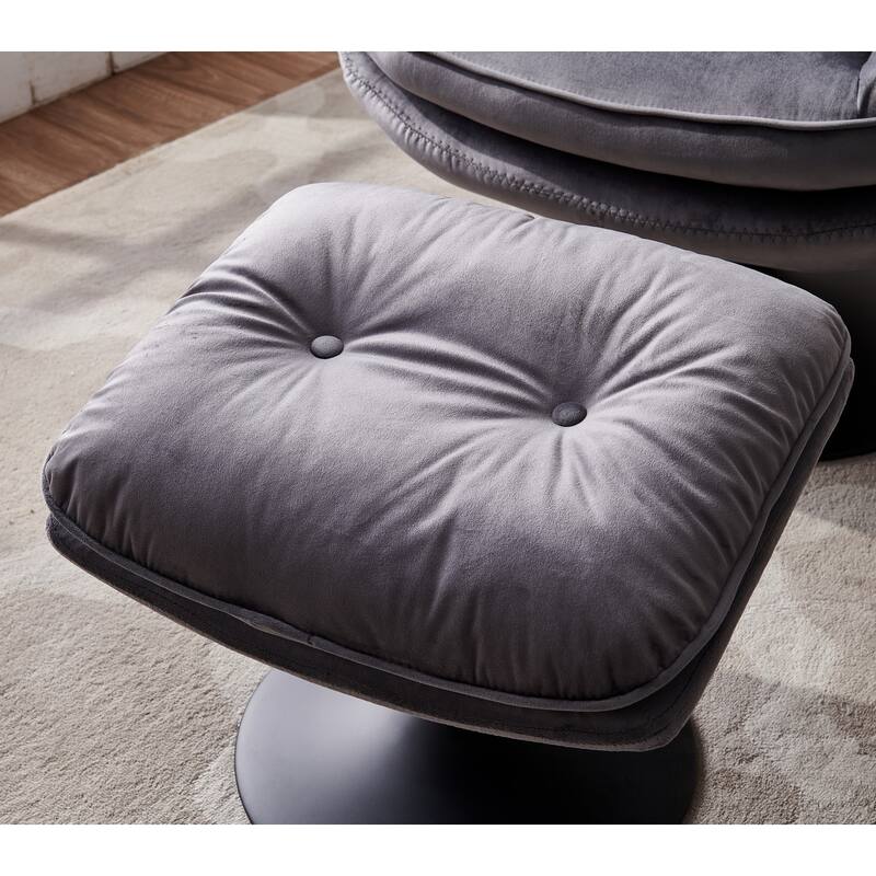 Swivel Leisure Chair Velvet Upholstered Lounge Chair Comfortable Deep Buttons Backrests Chair with Ottoman