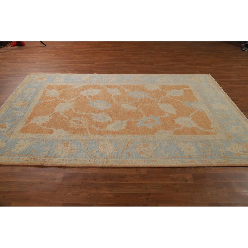 Orange Vegetable Dye Floral Oushak Turkish Rug Handmade Wool Carpet - 5'8"x 9'0"