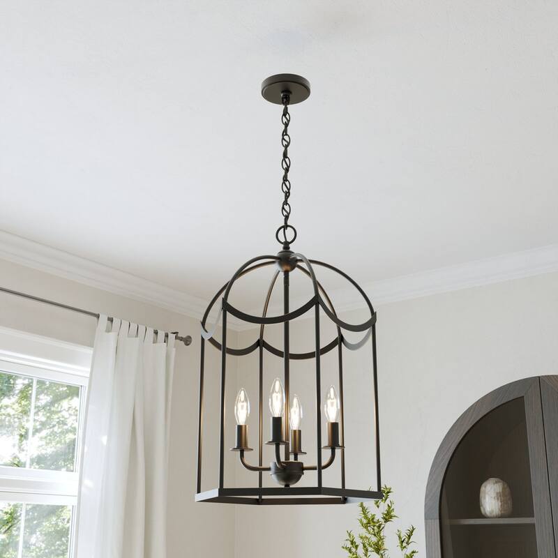 Acroma Dimmable Geometric Lantern Drum Chandeliers - Matte Black