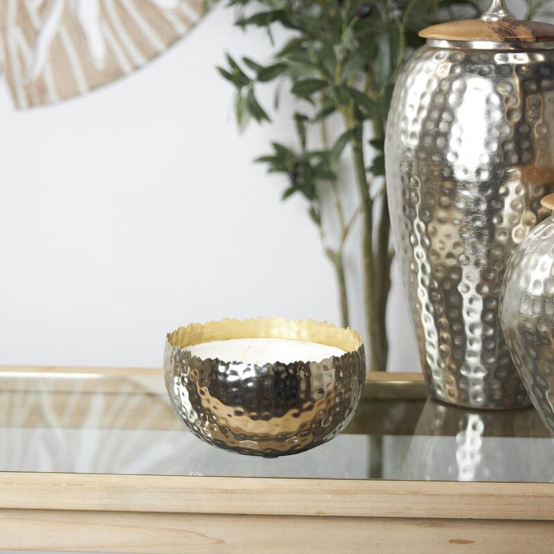 Metal Scented Hammered 30 oz 3 Wick Decorative Candle with White Wax - Gold, Silver, Black - Roche River Decor