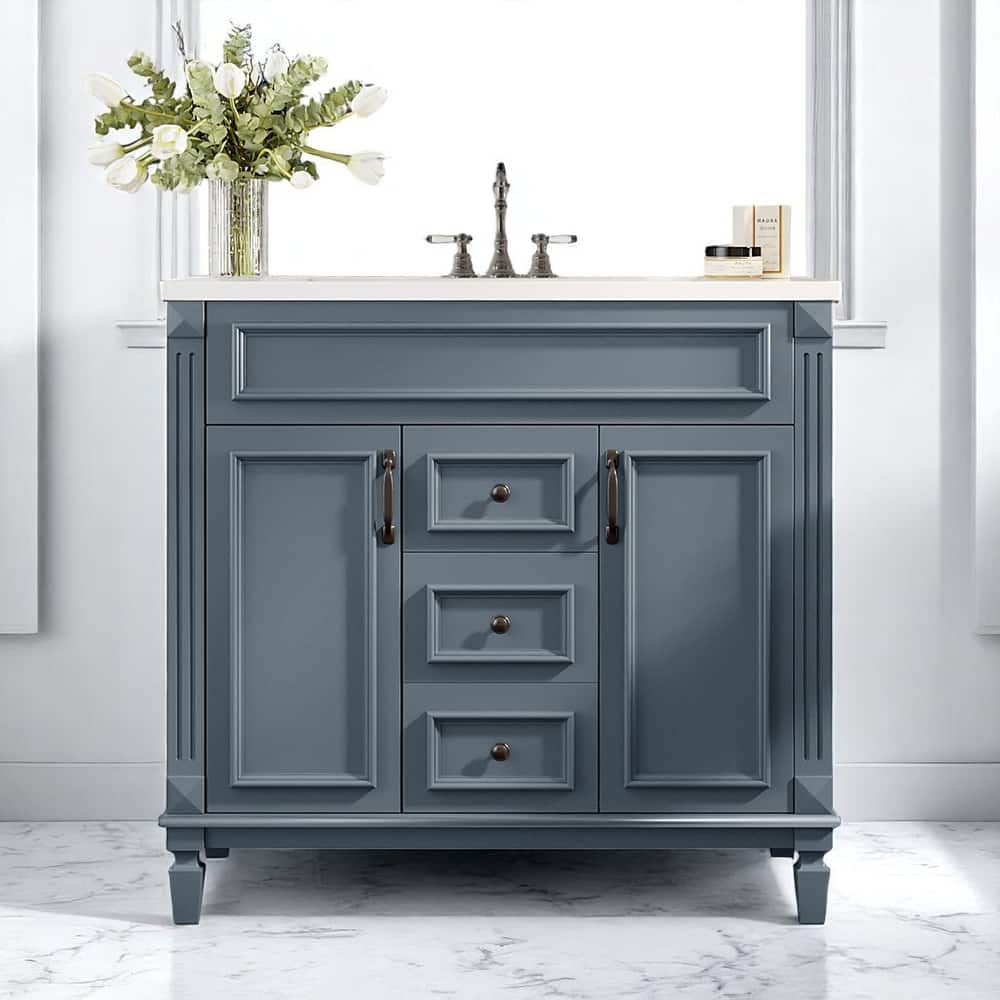 36 Inch Freestanding Bathroom Vanity with Sink, 2 Soft-Close Doors & 2 Drawers, Rectangular Ceramic Basin Included