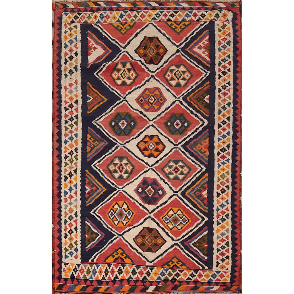 Kilim Qashqai Persian Area Rug Flatweave Wool Carpet - 5'4"x 8'1"