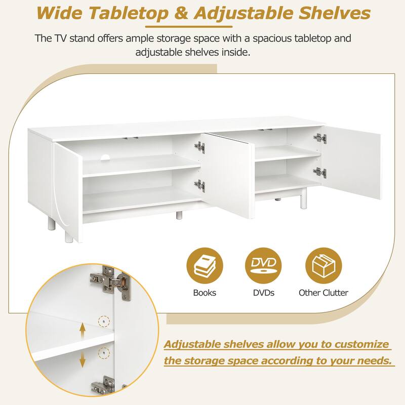 Elegant 78" TV Stand with Arch Cabinets & Adjustable Shelves, Minimalist Media Console Featuring Solid Wood Legs