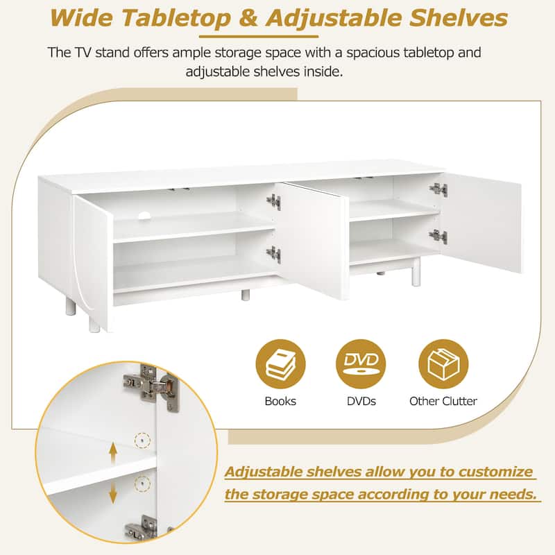 TV Stand for TVs Up to 78'', Entertainment Center with Solid Wood Legs, Practical Media Console with Adjustable Shelves