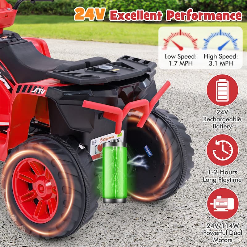 Gymax Kids Ride-On ATV 24V Battery Powered Electric Vehicle w/