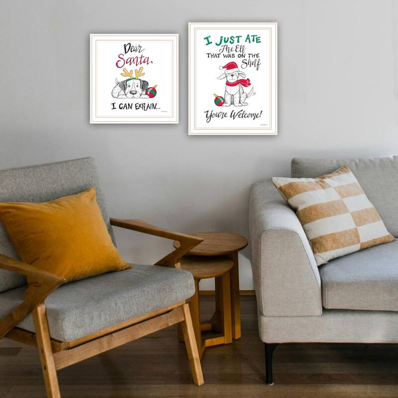 2-Piece Framed Wall Art Set - Humorous "Dear Santa, I Can Explain", White Frame