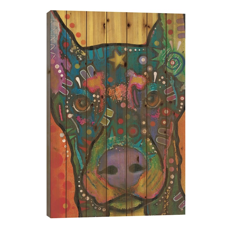 Doberman Pinscher Print On Wood by Dean Russo - Multi-Color - 40x26x1.5