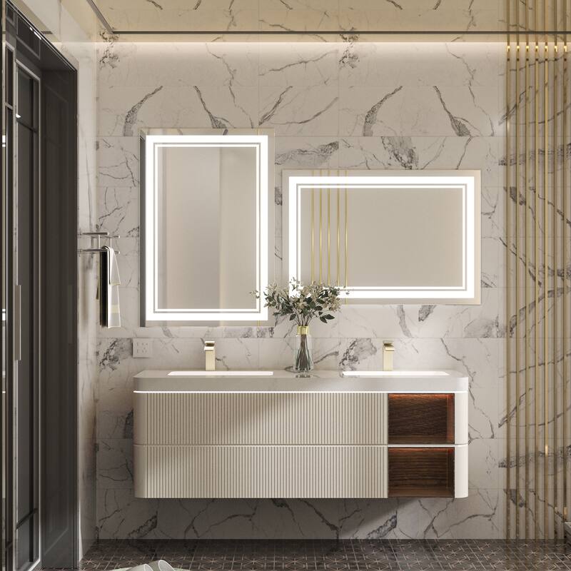 Keonjinn LED Front Light Bathroom Vanity Wall Mirror, 3 Color Temperatures, Anti-fog
