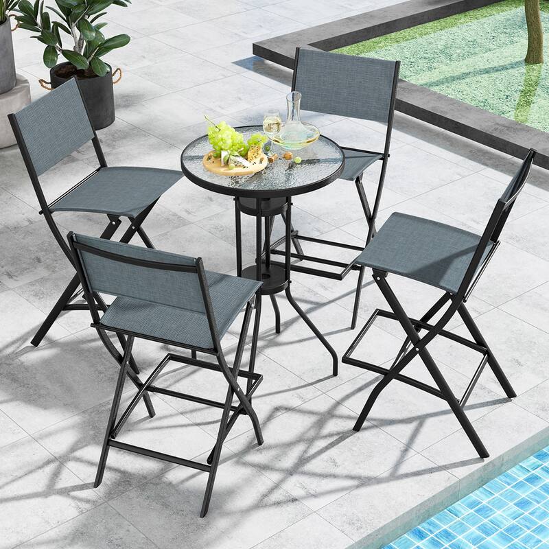Costway Set of 4 Outdoor Bar Chair Folding Bar Height Stool with Metal - See Details