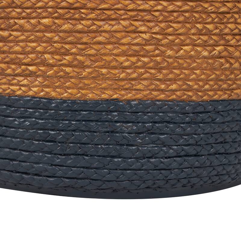 Brown Magnesium Oxide Two-Toned Garden Stool with Black Base and Woven Inspired Design