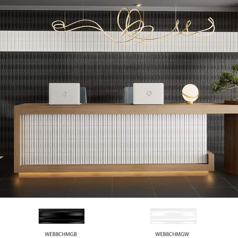 Merola Tile Crown Heights Maori Glossy Black 2-5/8" x 7-7/8" Ceramic Wall Tile