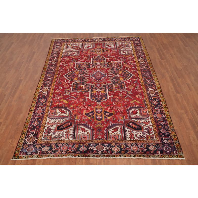 Hand Knotted Oriental 100% Wool Carpet Traditional Medallion Red Heriz Area Rug - 10' 5'' X 7' 3''