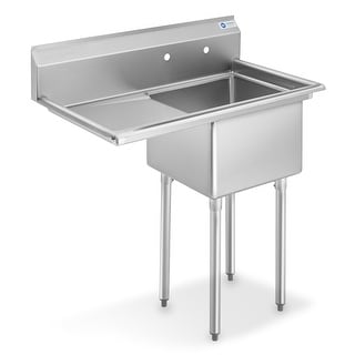 18 Inch Left Drainboard NSF Stainless Steel Sink by GRIDMANN - Silver - Left Drainboard