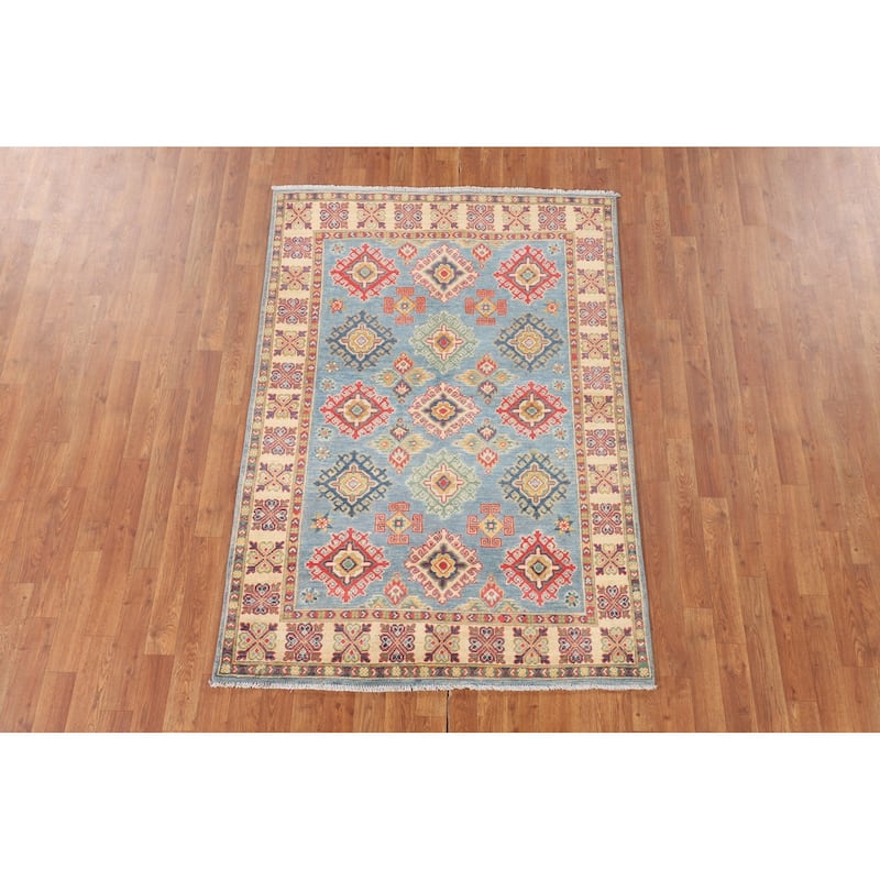 Light Blue Traditional / Geometric Kazak Rug Handmade Wool Carpet - 3'11"x 5'10"